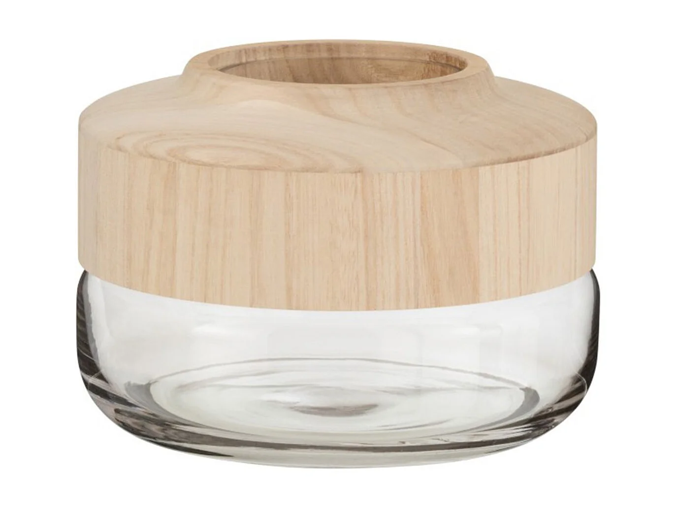 Vaso rotondo in legno e vetro H18 cm