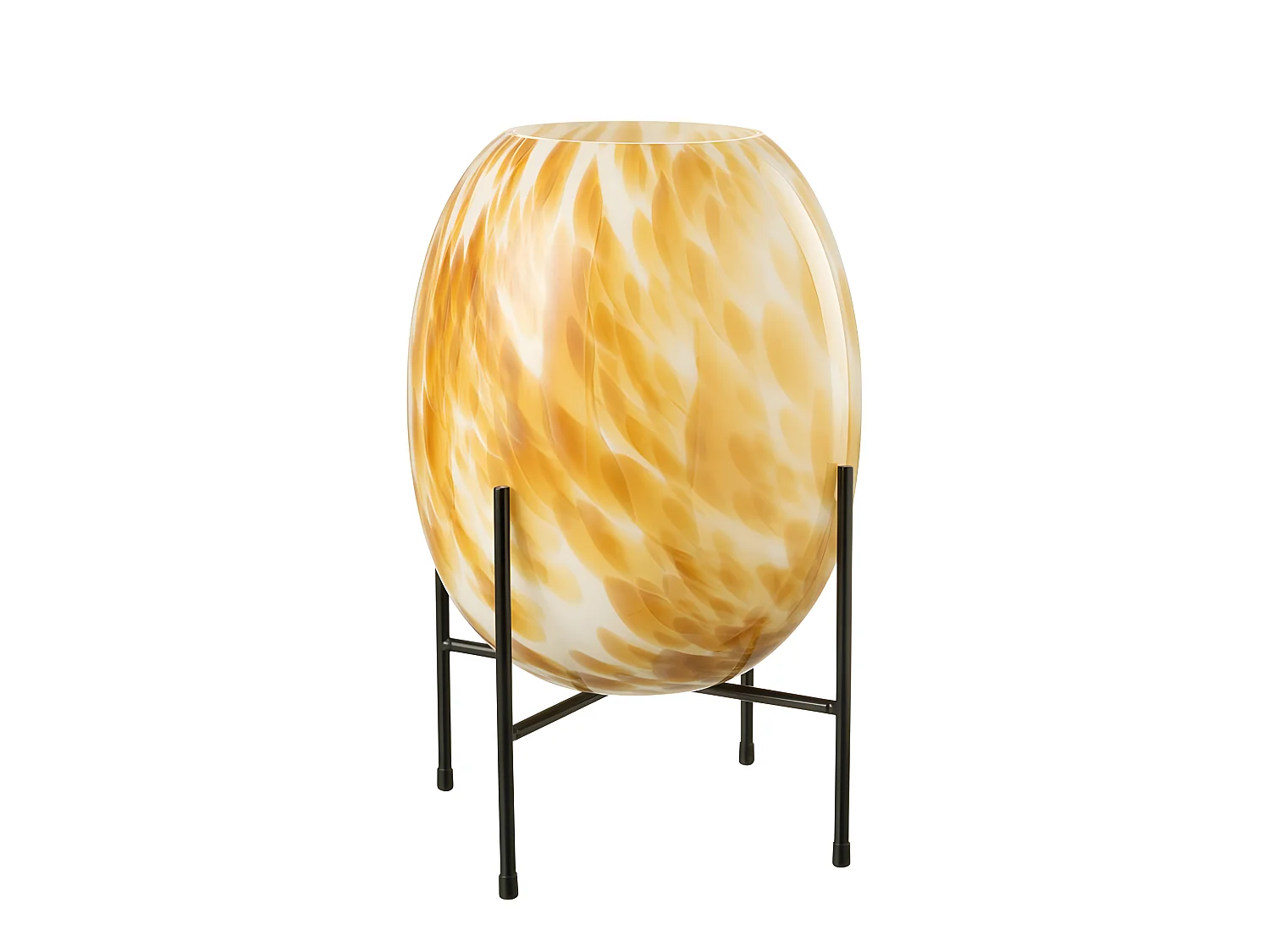 Vase sur pied en verre blanc avec tâches ocres L23*l23*H37cm