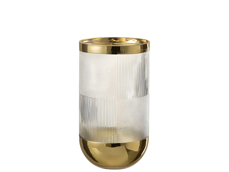 Jarrón cilíndrico con diseño de vidrio con fondo dorado de 15x26cm