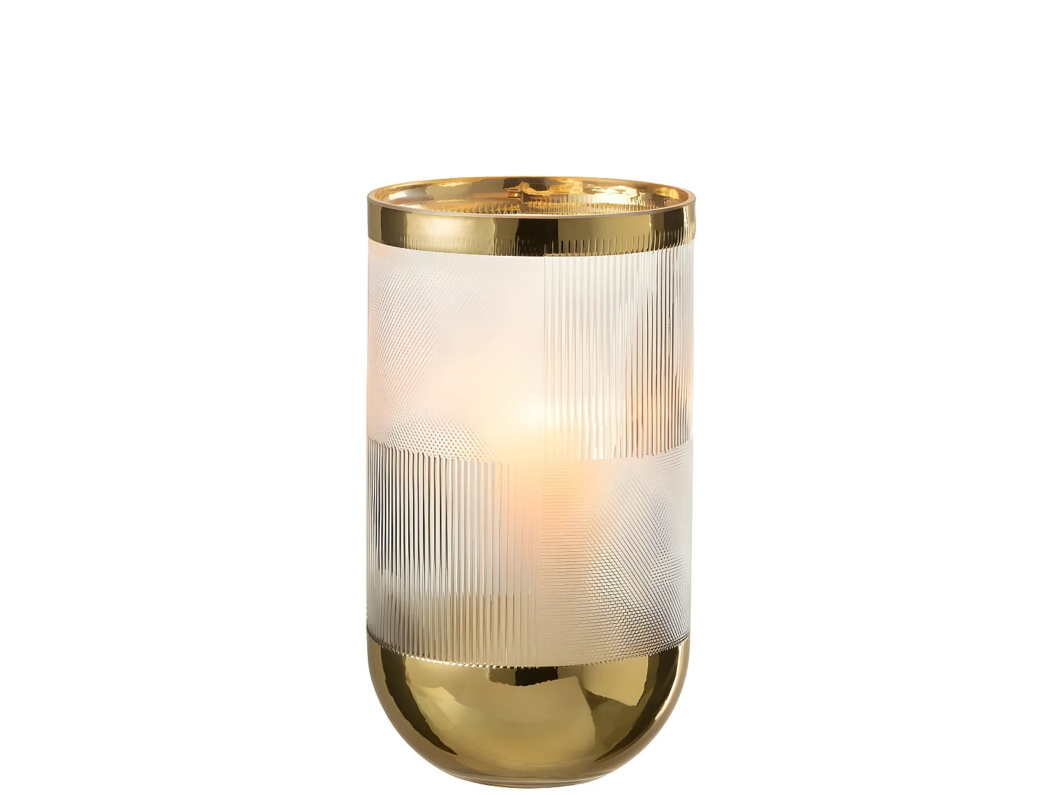 Vaso cilindrico con motivo in vetro a fondo oro 15x26cm