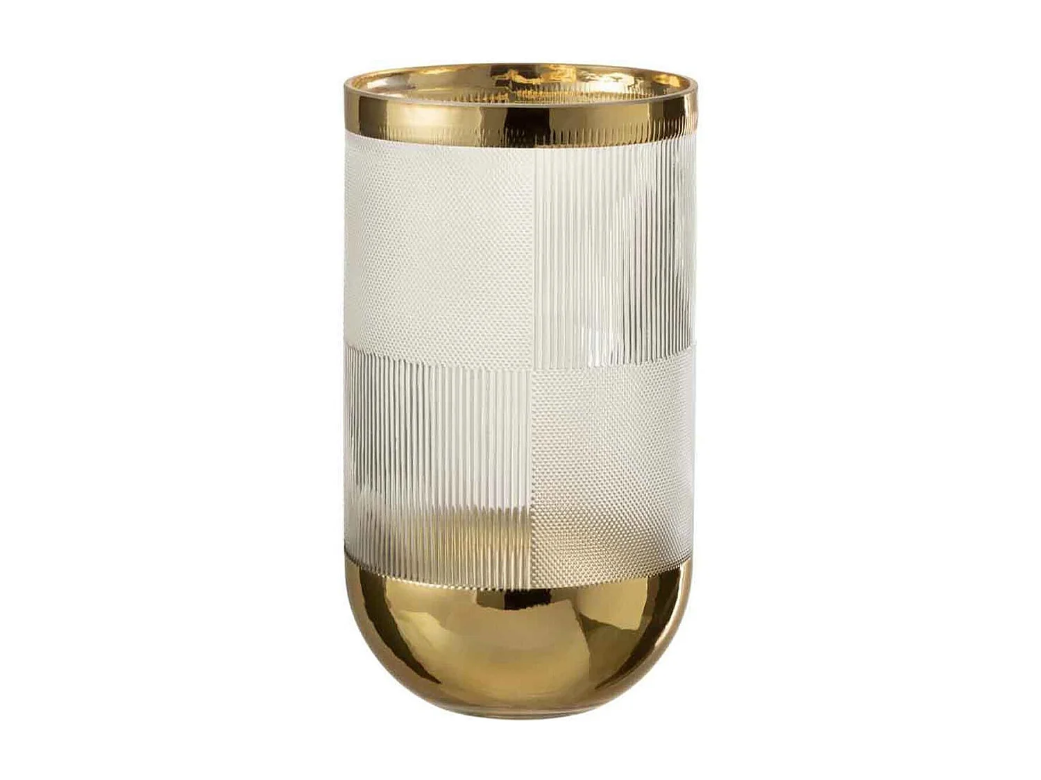 Vaso cilindrico con motivo in vetro a fondo oro 15x26cm