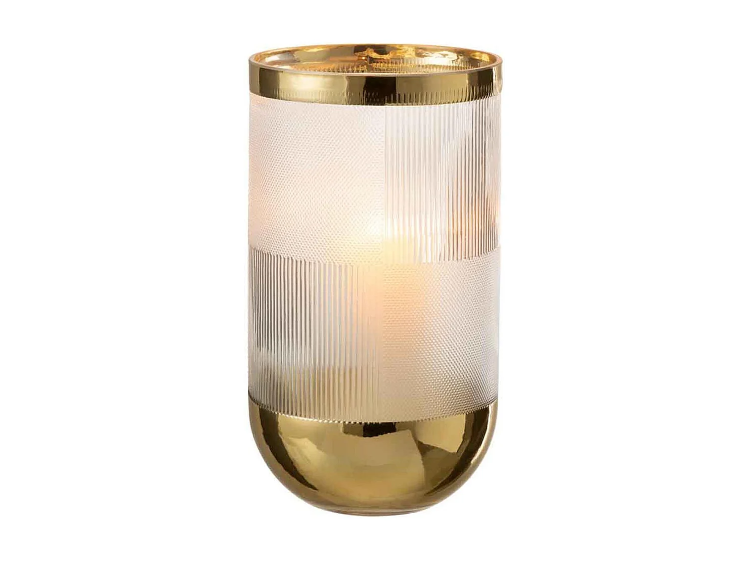 Vaso cilindrico con motivo in vetro a fondo oro 15x26cm