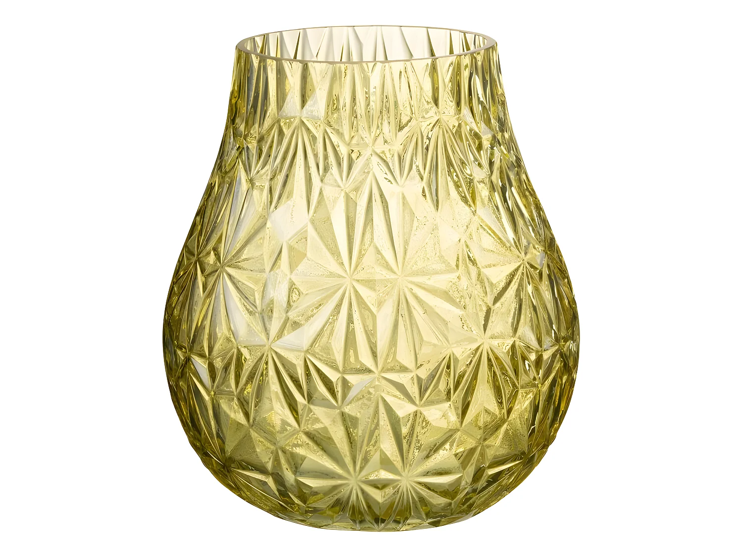 Jarrón de vidrio amarillo tallado de 18x18x22 cm