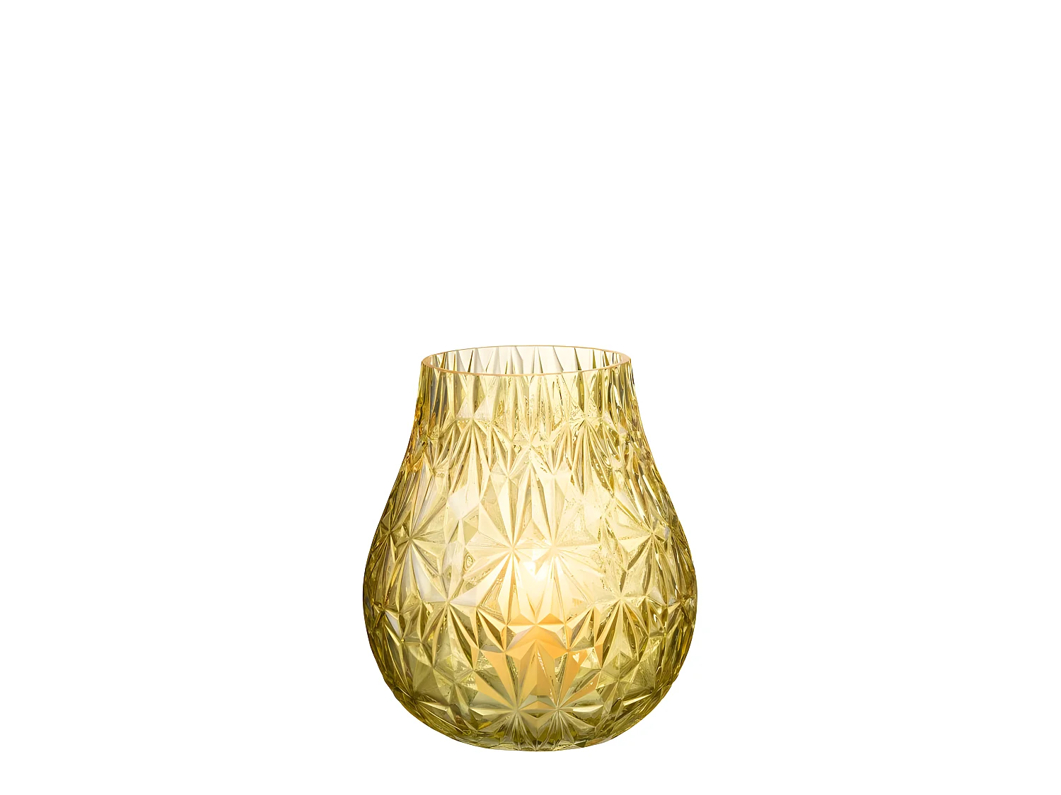 Jarrón de vidrio amarillo tallado de 18x18x22 cm