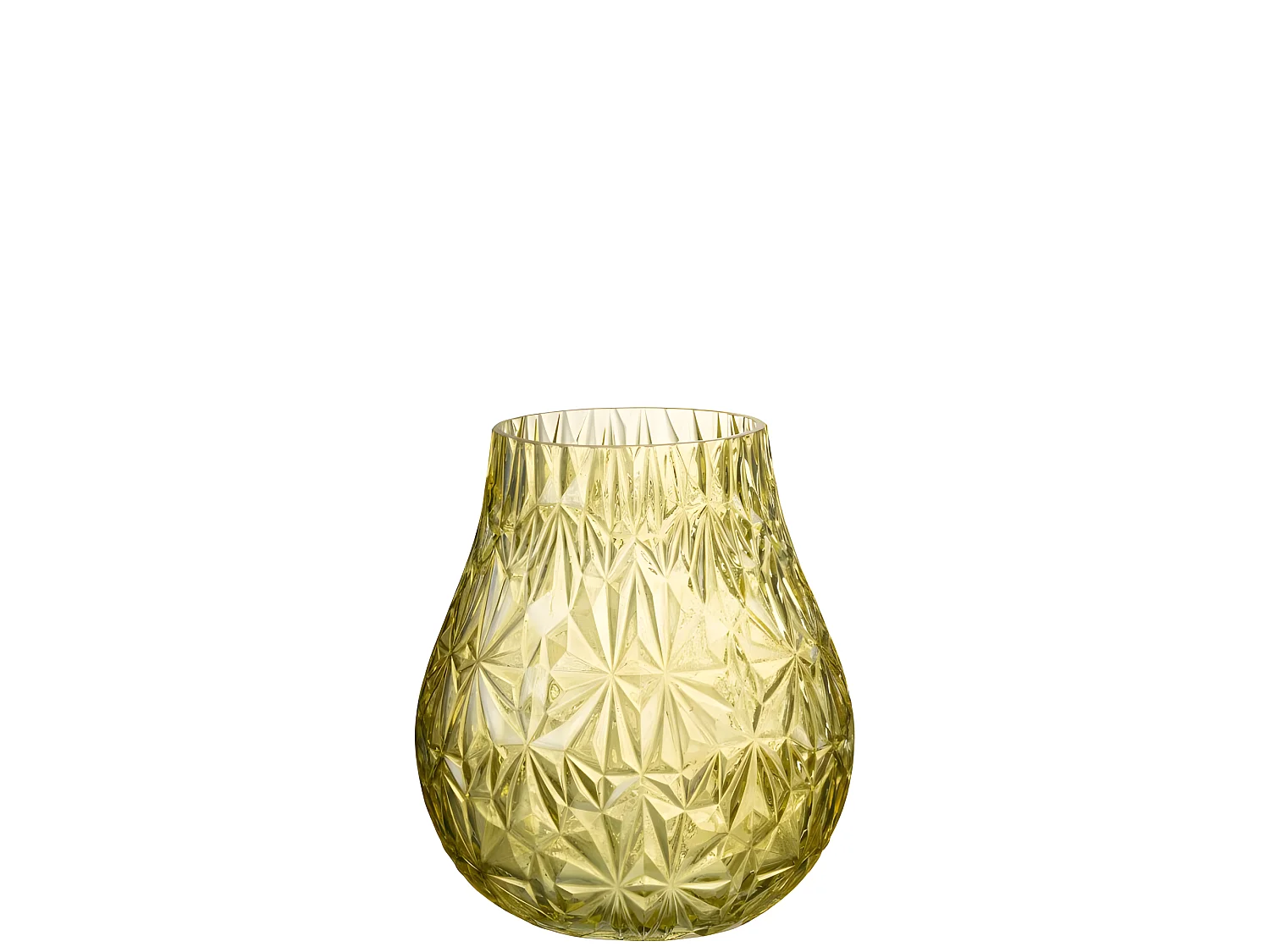 Jarrón de vidrio amarillo tallado de 18x18x22 cm