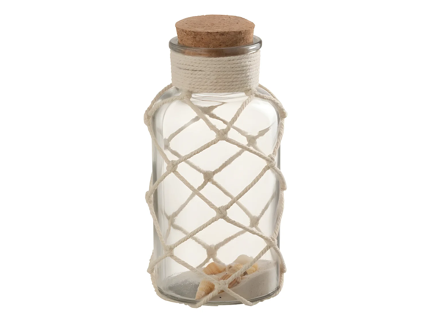 Vaso con tappo in sughero e rete in vetro trasparente 8x8x18 cm