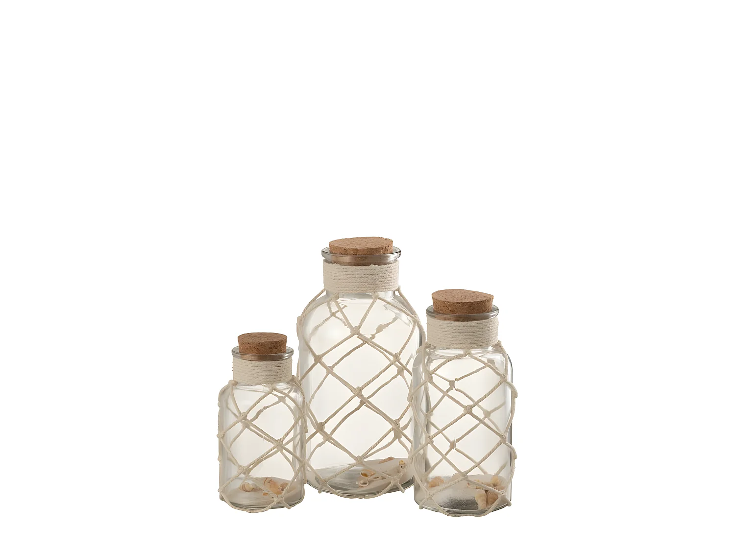 Vaso con tappo in sughero e rete in vetro trasparente 8x8x18 cm