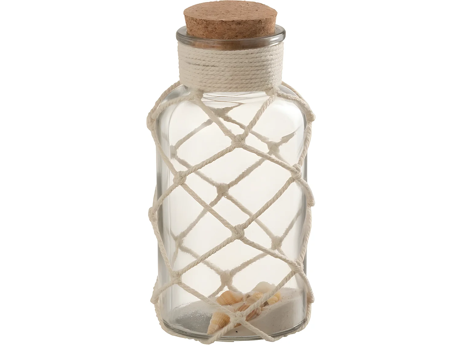 Vaso con tappo in sughero e rete in vetro trasparente 8x8x18 cm