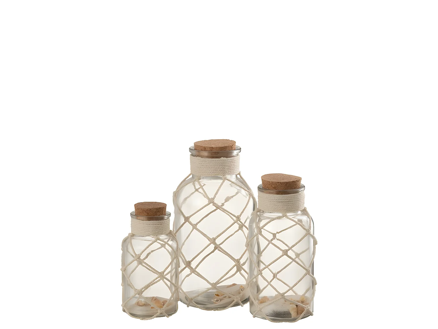 Vaso con tappo in sughero e rete in vetro trasparente 8x8x18 cm