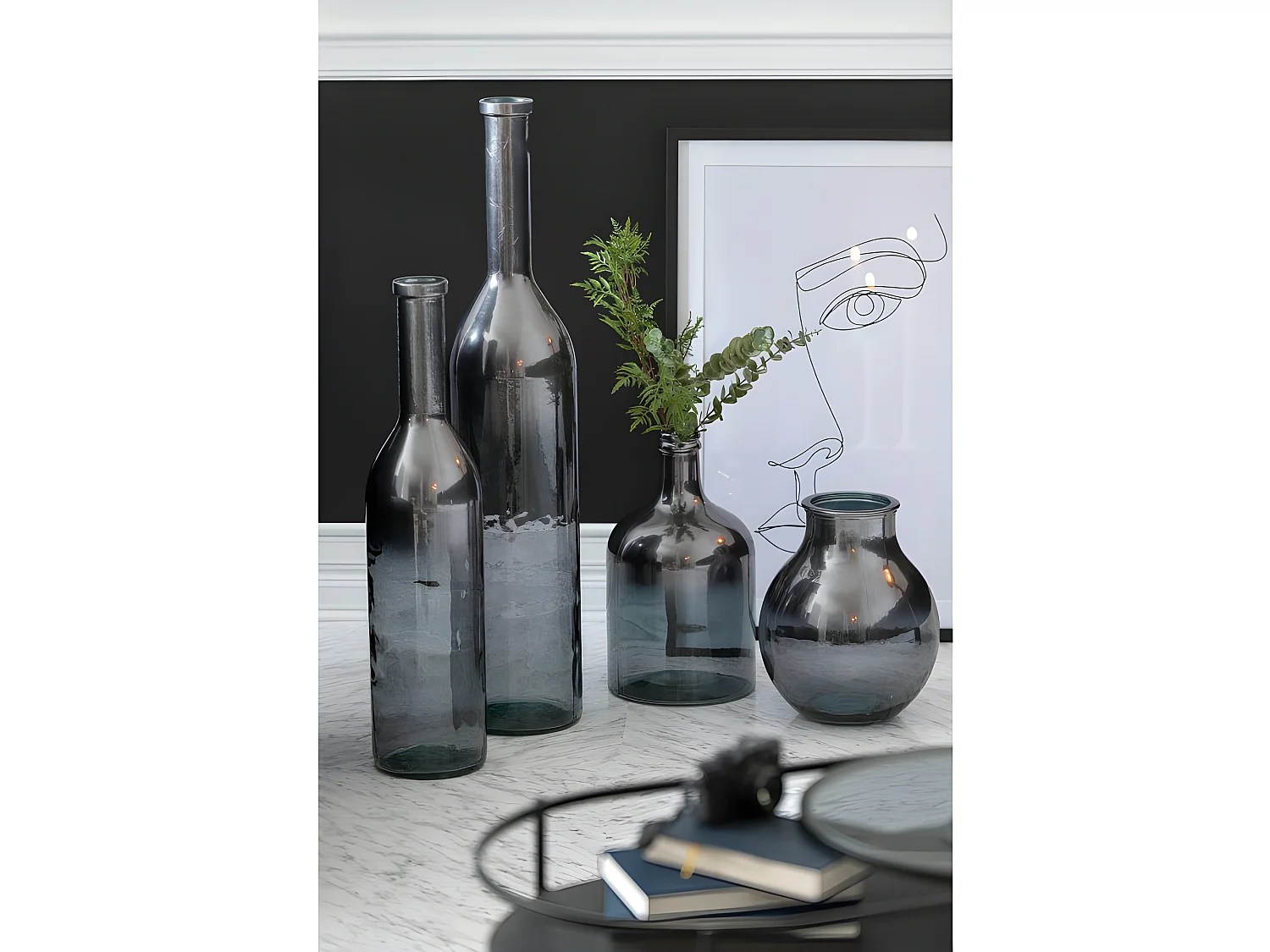 Vase bouteille en verre gris 17x17x75 cm