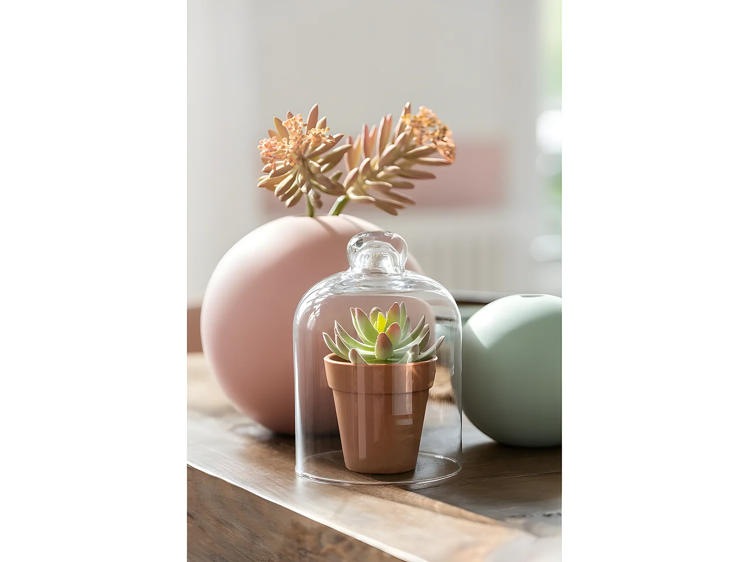 Vaso sferico in ceramica rosa pastello D18cm