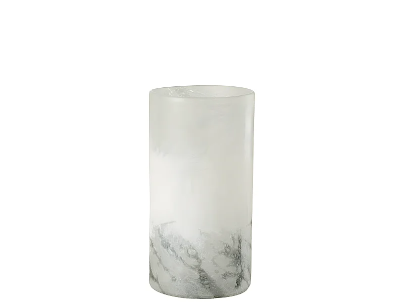 Jarrón cilíndrico de vidrio blanco de 15x15x28 cm
