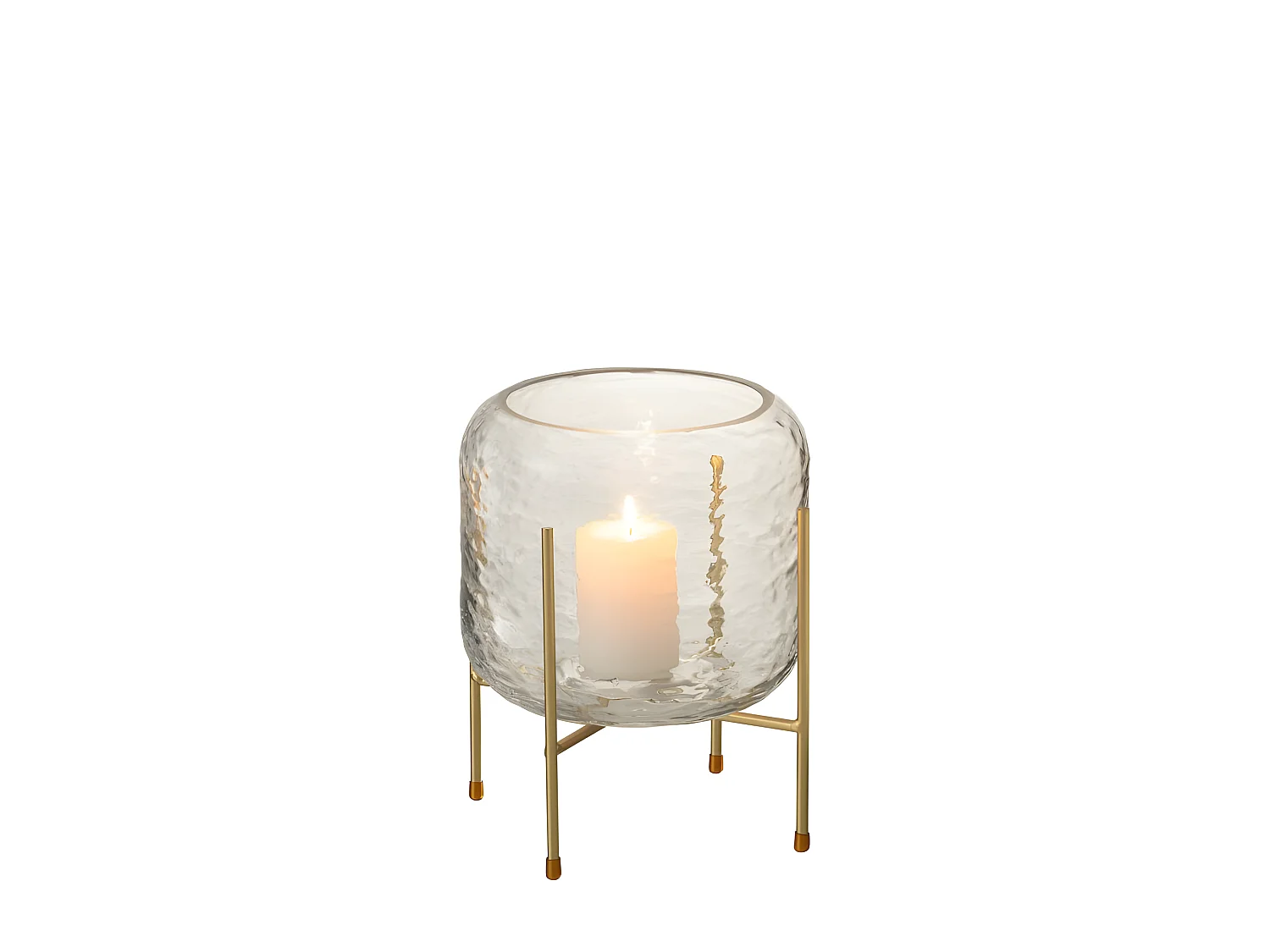 Vaso rotondo in vetro con base in metallo dorato 19x22,5 cm