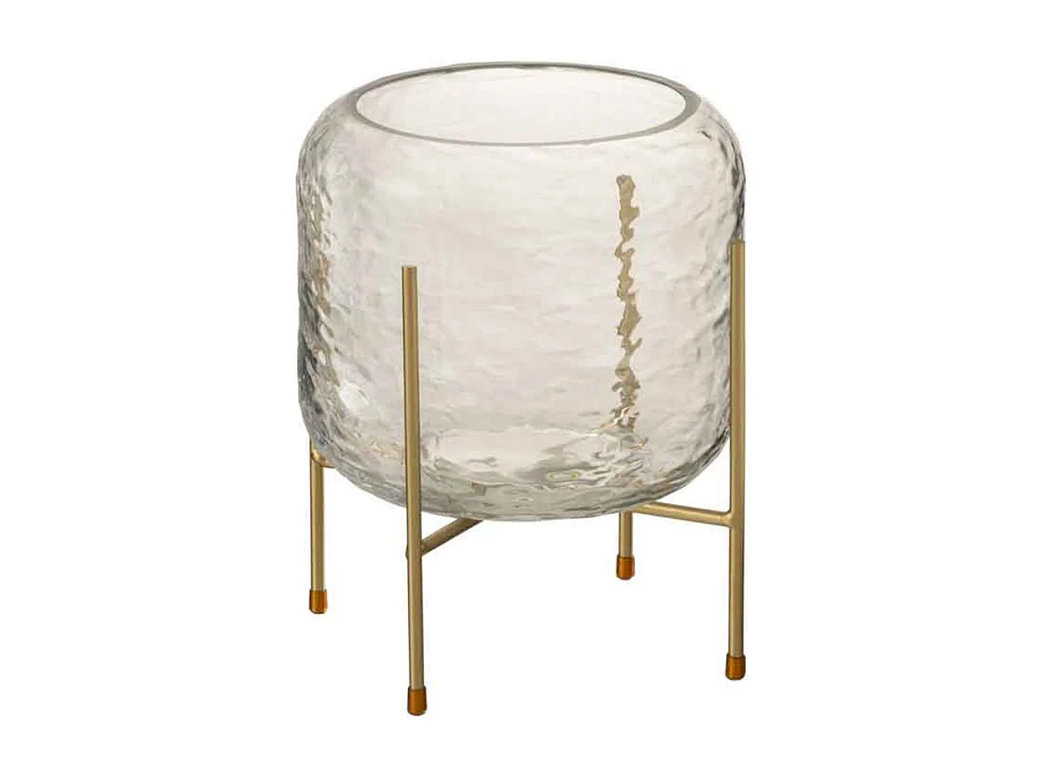 Vaso rotondo in vetro con base in metallo dorato 19x22,5 cm