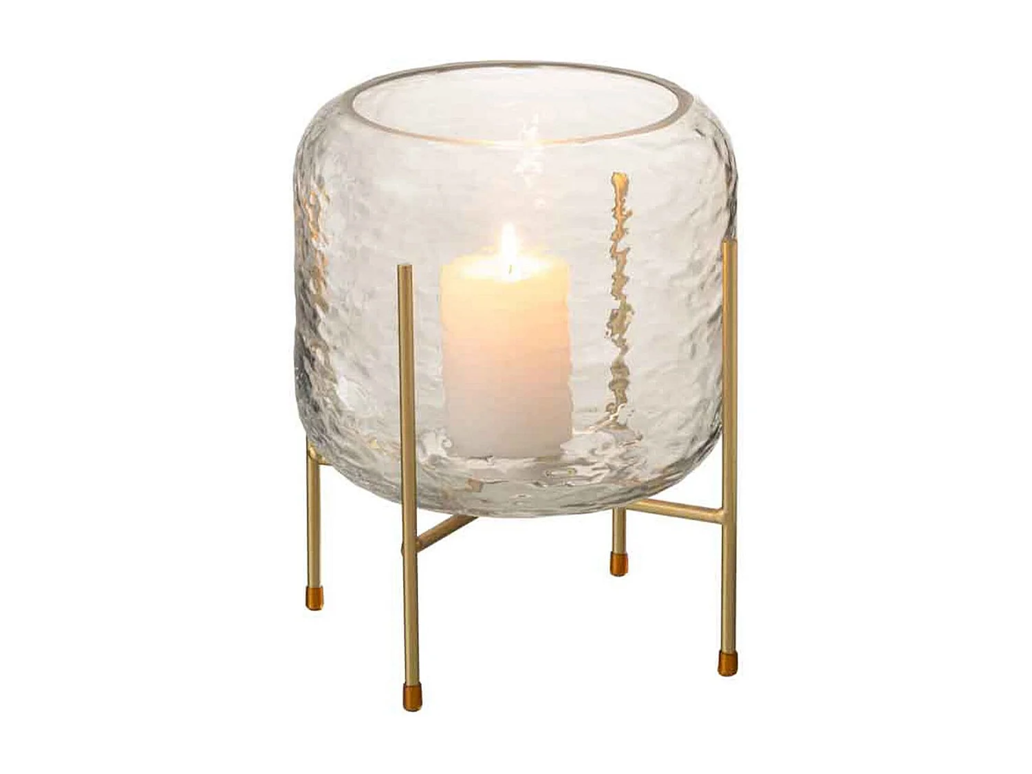 Vaso rotondo in vetro con base in metallo dorato 19x22,5 cm