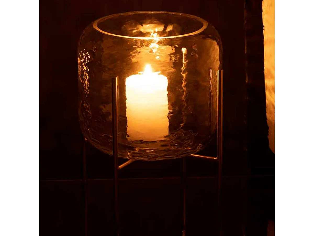 Vaso rotondo in vetro con base in metallo dorato 19x22,5 cm