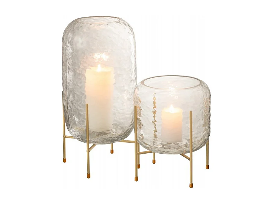 Vaso rotondo in vetro con base in metallo dorato 19x22,5 cm