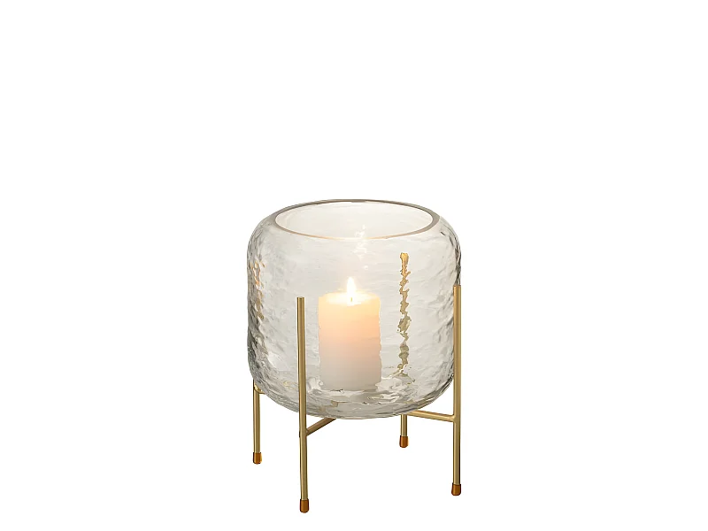 Vaso rotondo in vetro con base in metallo dorato 19x22,5 cm