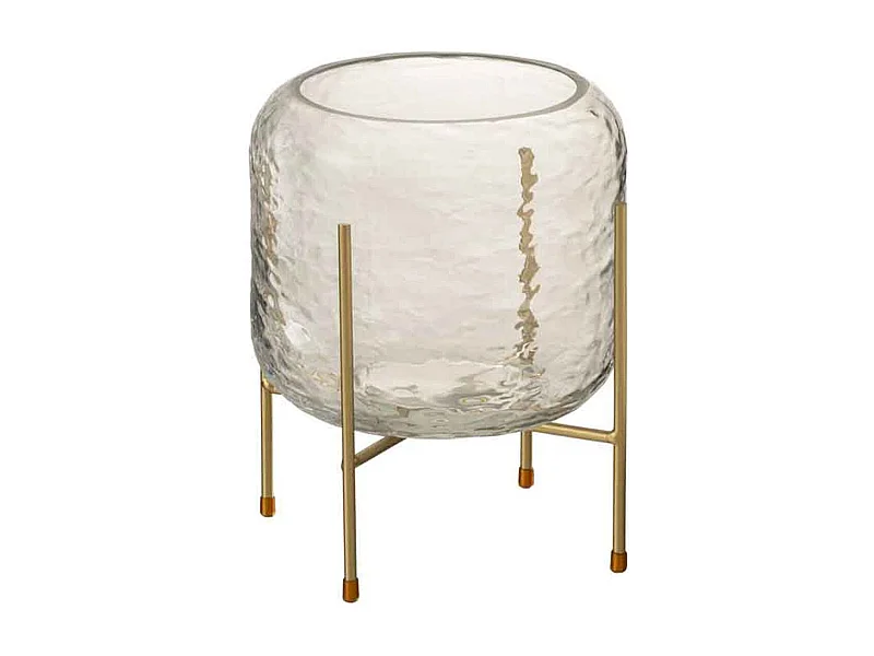Vaso rotondo in vetro con base in metallo dorato 19x22,5 cm