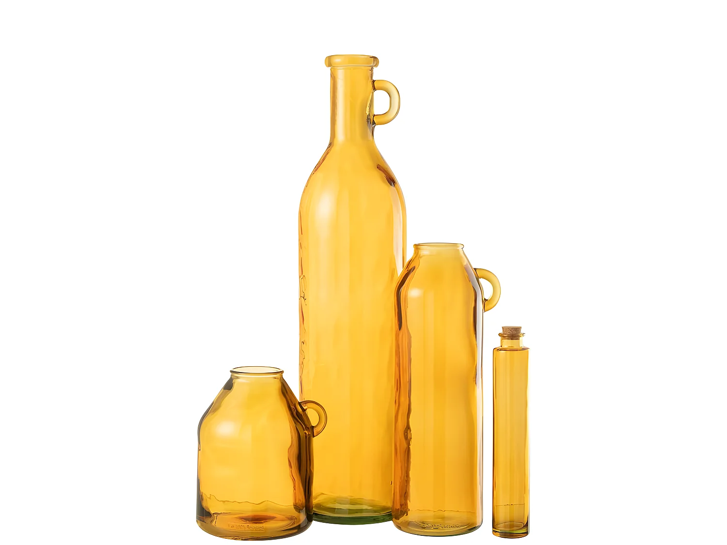 Jarrón con asa de vidrio ocre de 18x18x25 cm