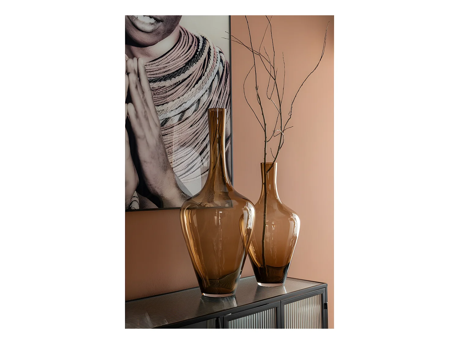 Vase Design en Verre "Joni" 70cm Marron Ambre