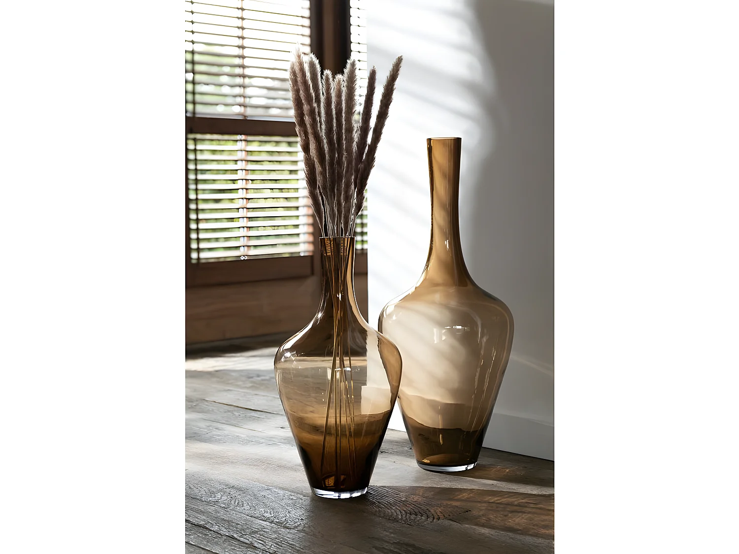 Vase Design en Verre "Joni" 70cm Marron Ambre