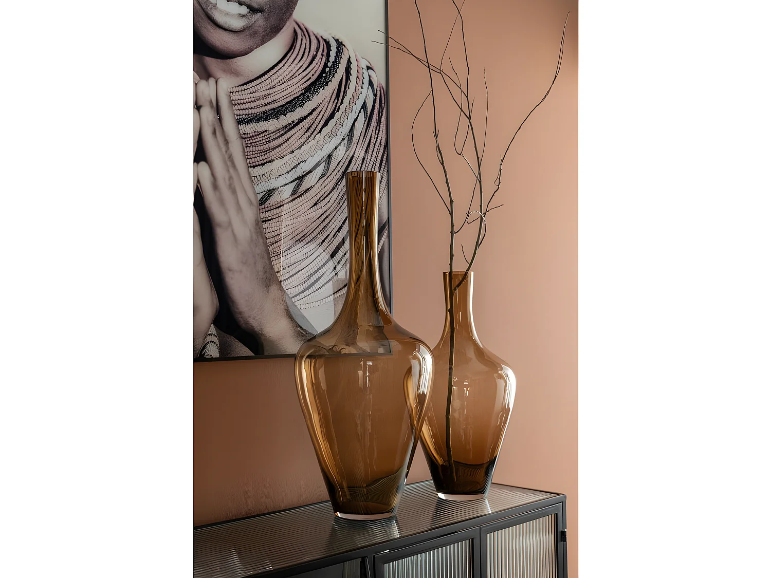 Vase Design en Verre "Joni" 70cm Marron Ambre
