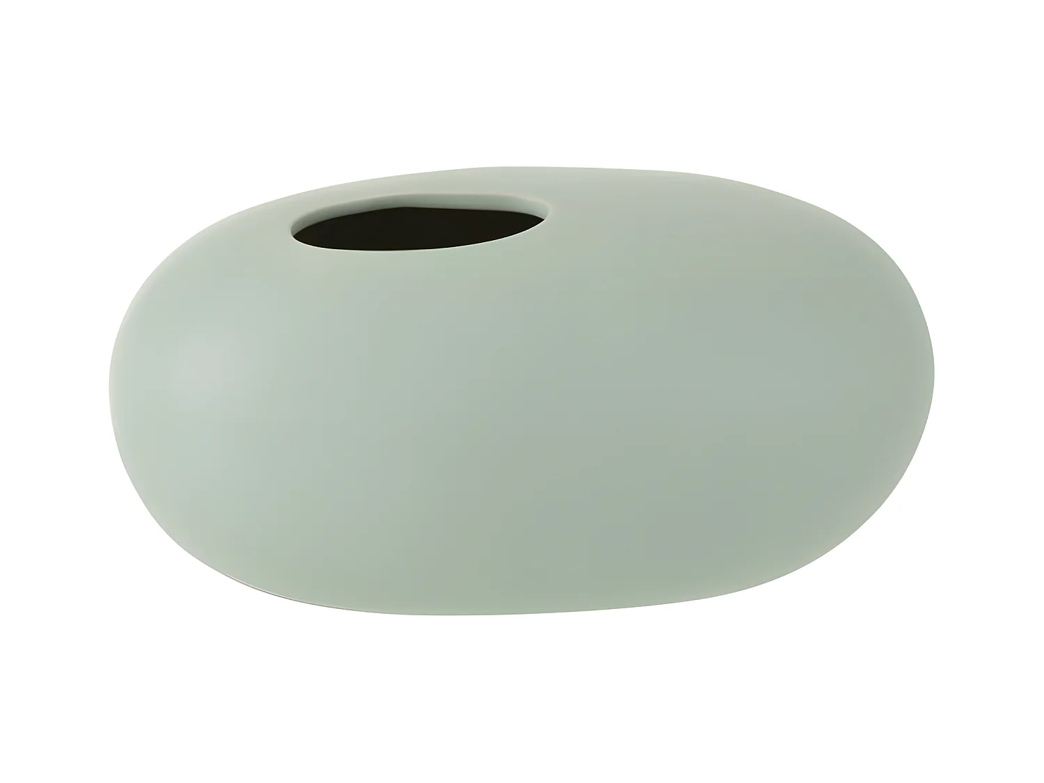 Jarrón ovalado de cerámica verde pastel de 25x15x13cm