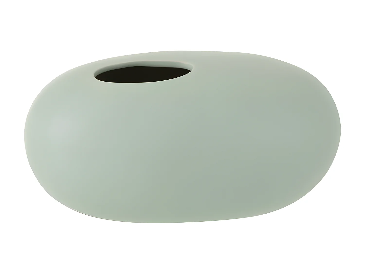 Jarrón ovalado de cerámica verde pastel de 25x15x13cm