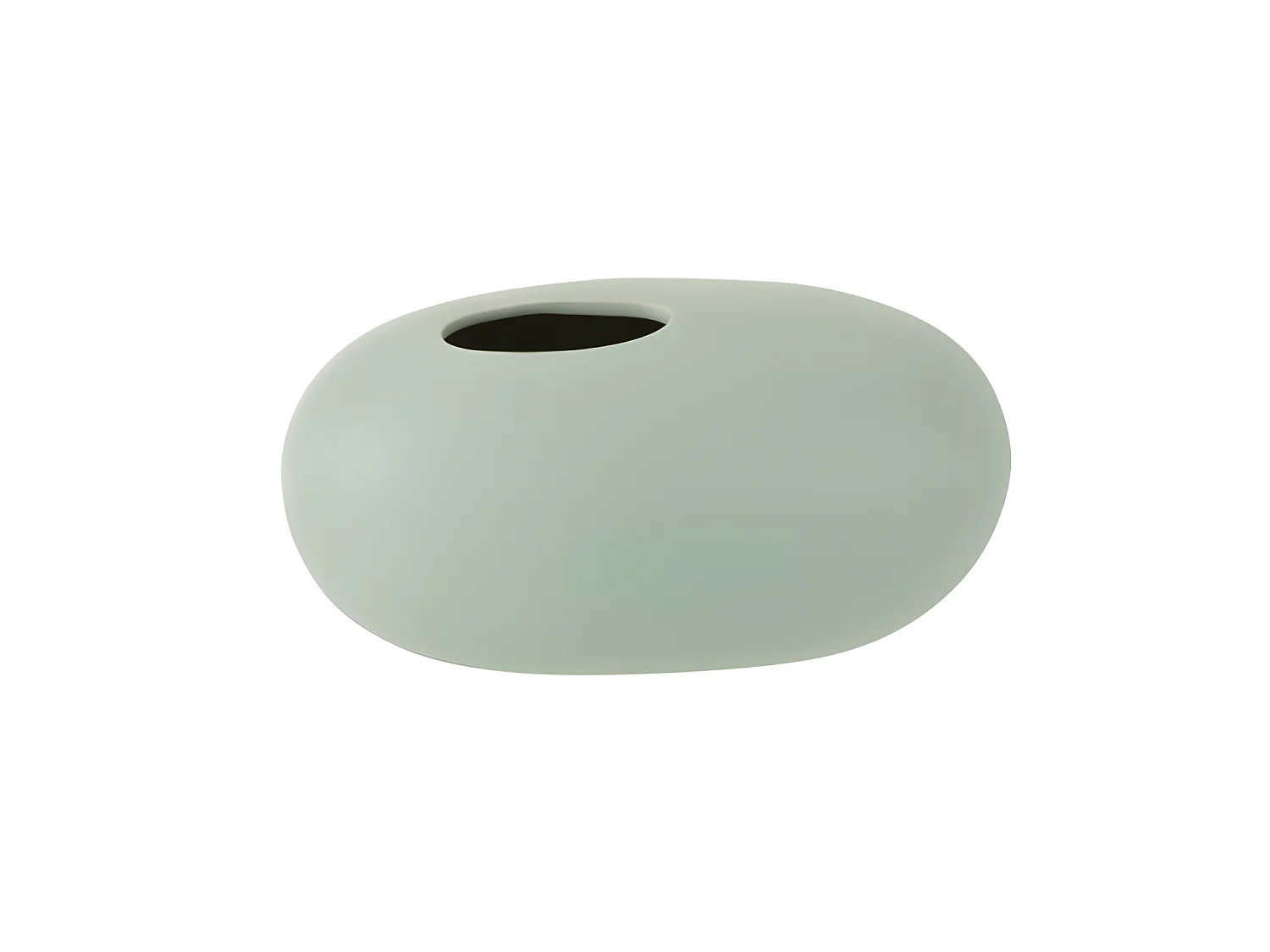 Jarrón ovalado de cerámica verde pastel de 25x15x13cm