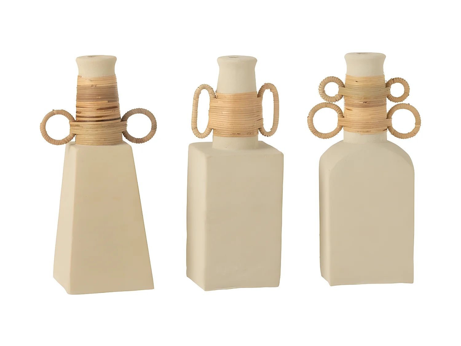 Vaso quadrato con manici ovali in cemento sabbia naturale 13x29 cm