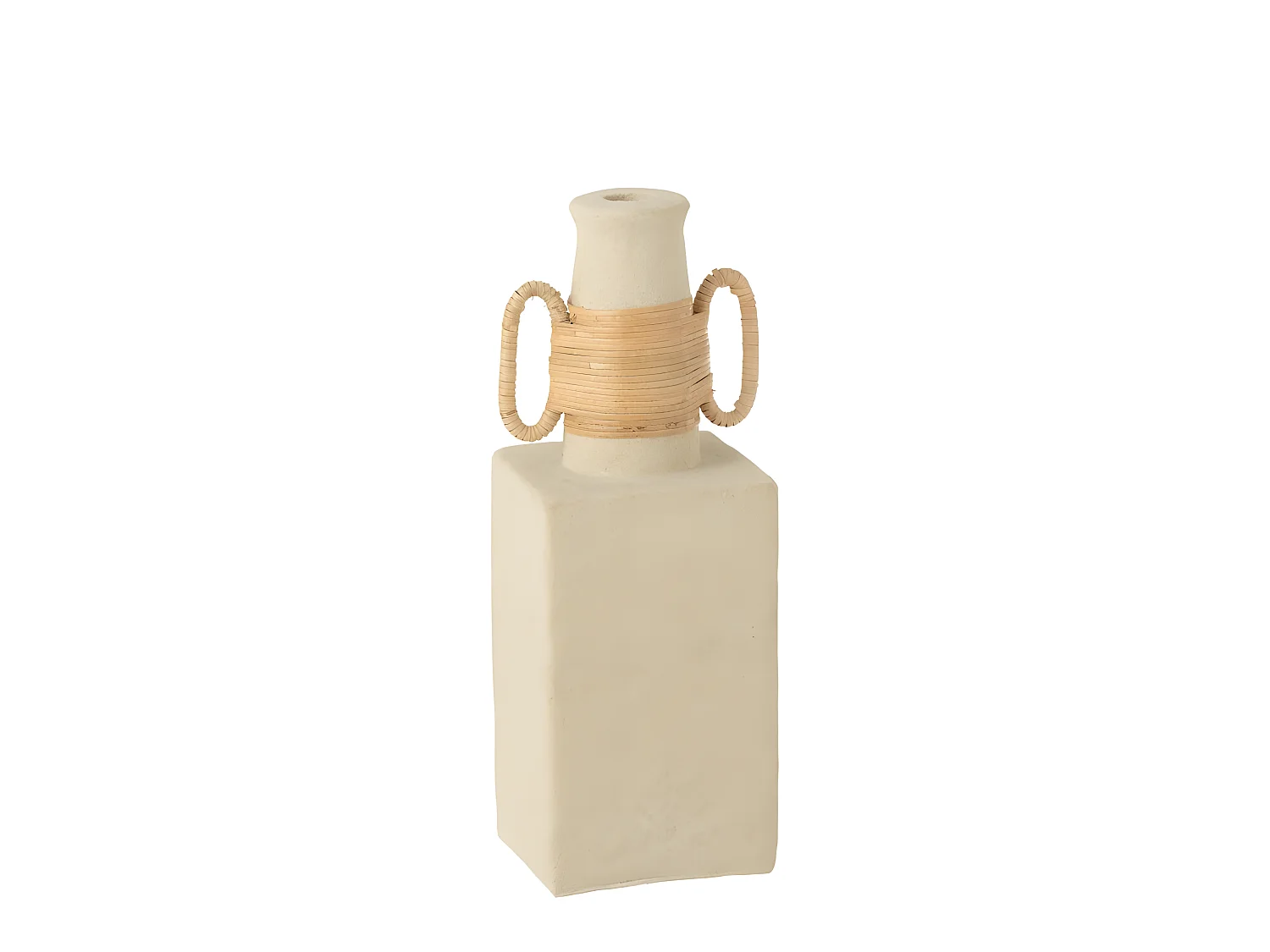 Vaso quadrato con manici ovali in cemento sabbia naturale 13x29 cm