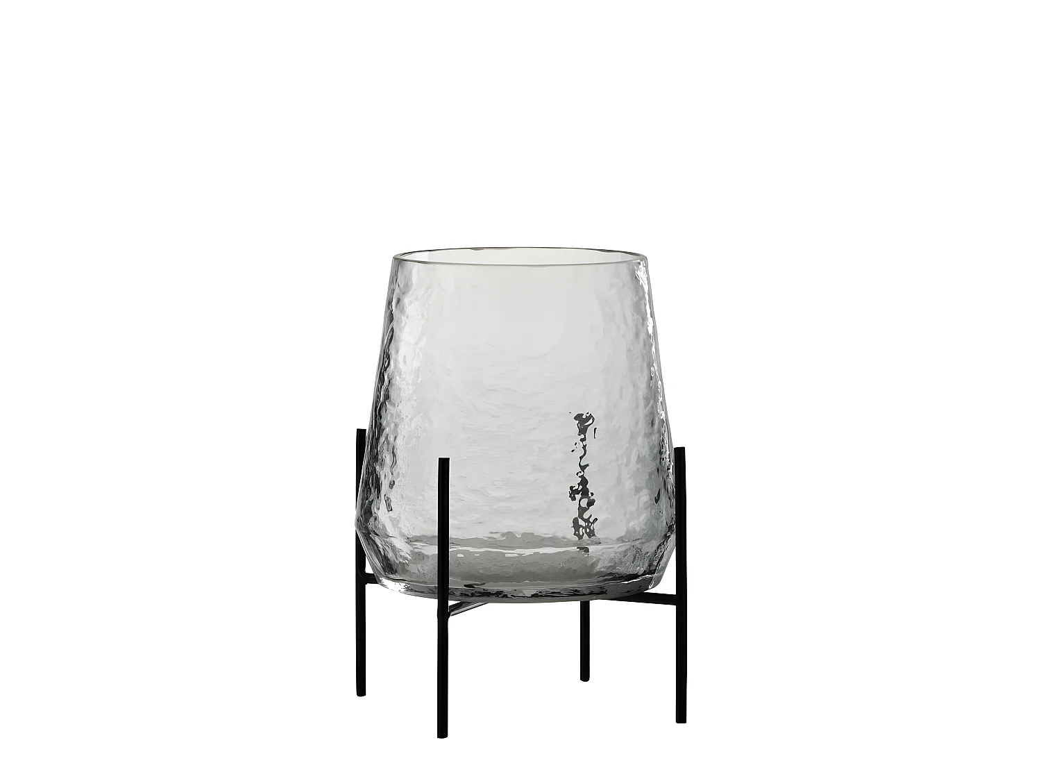 Jarrón irregular sobre base de metal en vidrio transparente de 20x20x26 cm