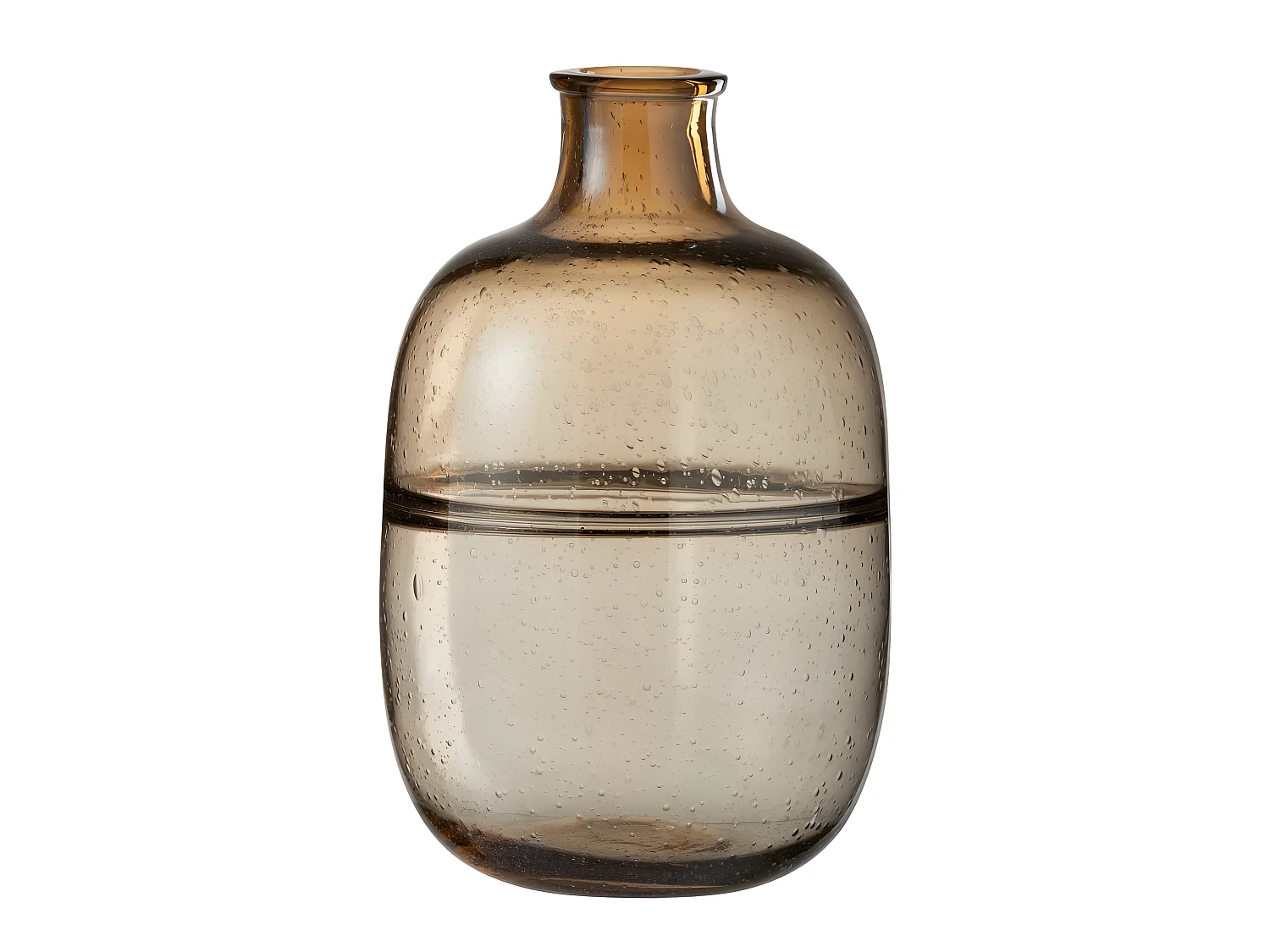 Jarrón con cuello y anillos de vidrio marrón 24x24x35 cm