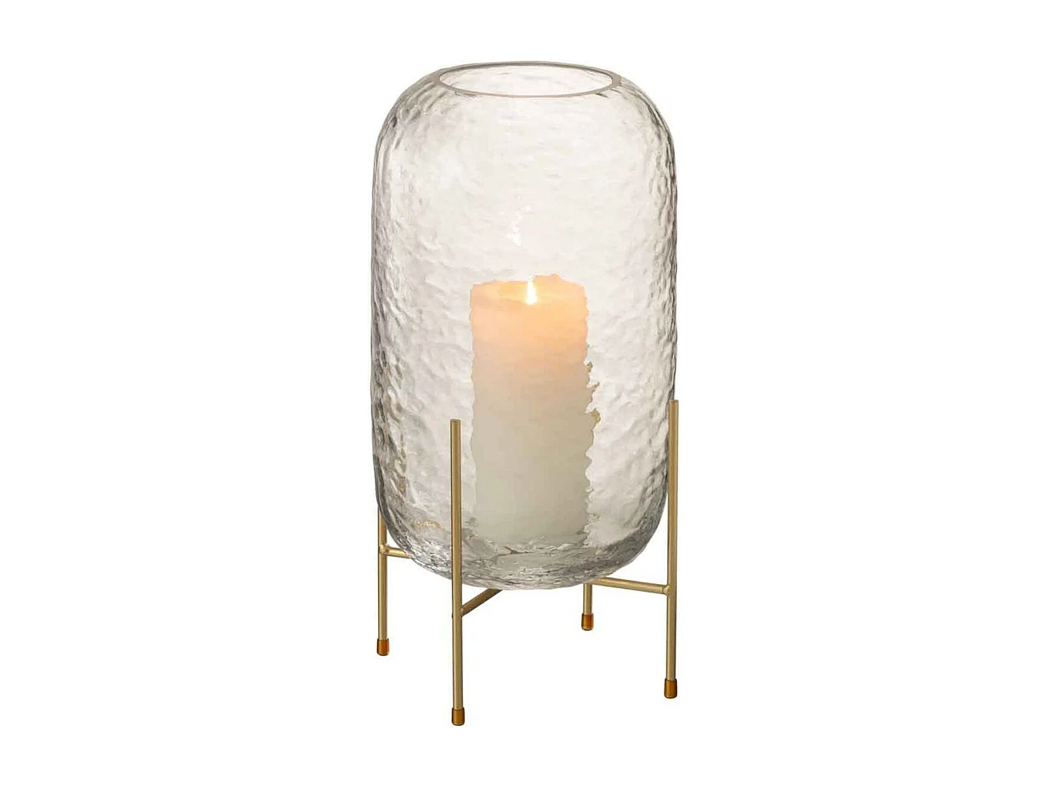 Jarrón redondo de vidrio con base de metal dorado de 19x37cm