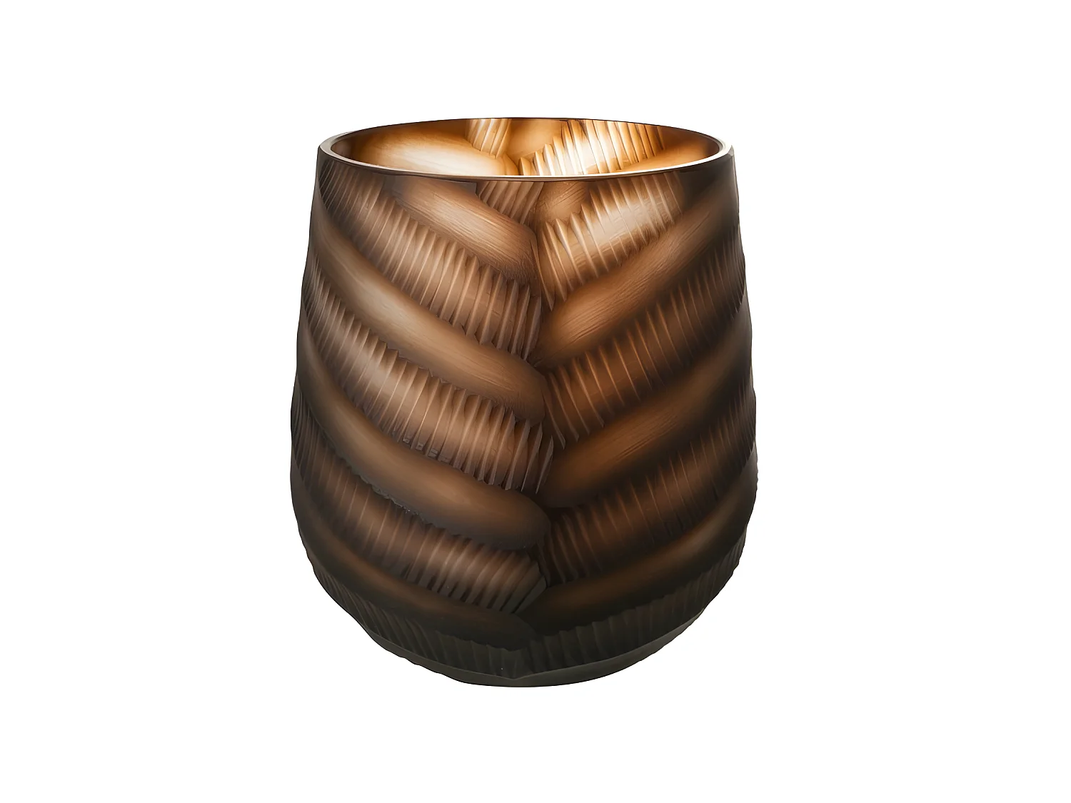 Jarrón esculpido en vidrio marrón de 16x16x17 cm