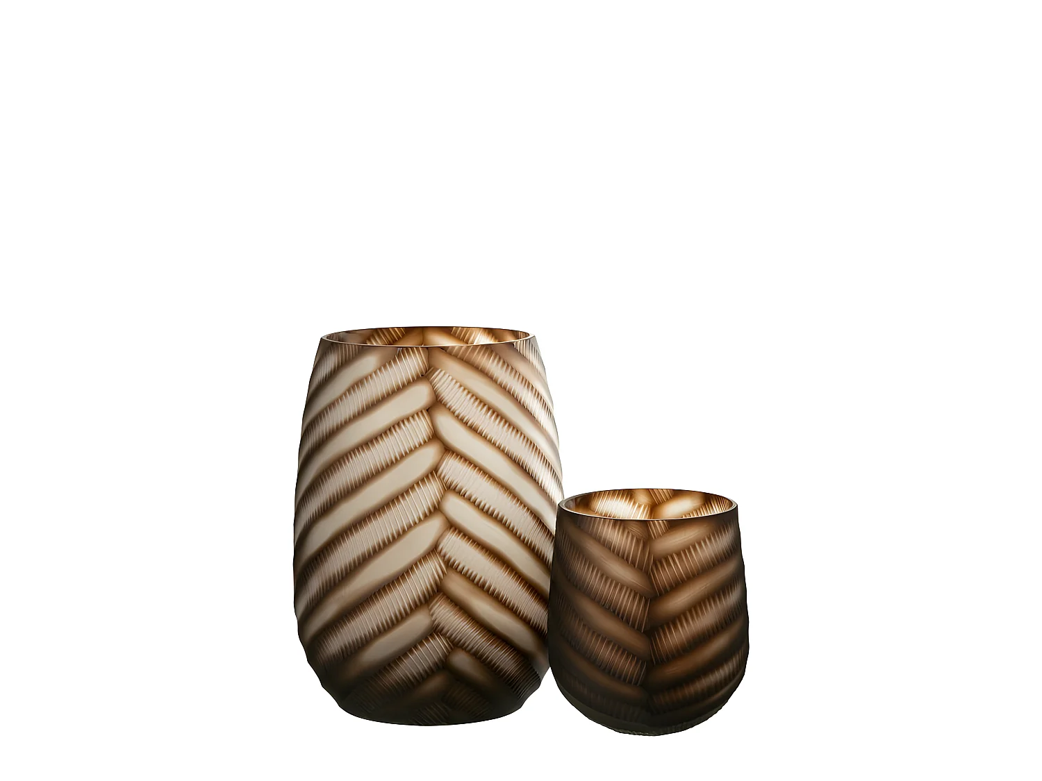 Jarrón esculpido en vidrio marrón de 16x16x17 cm