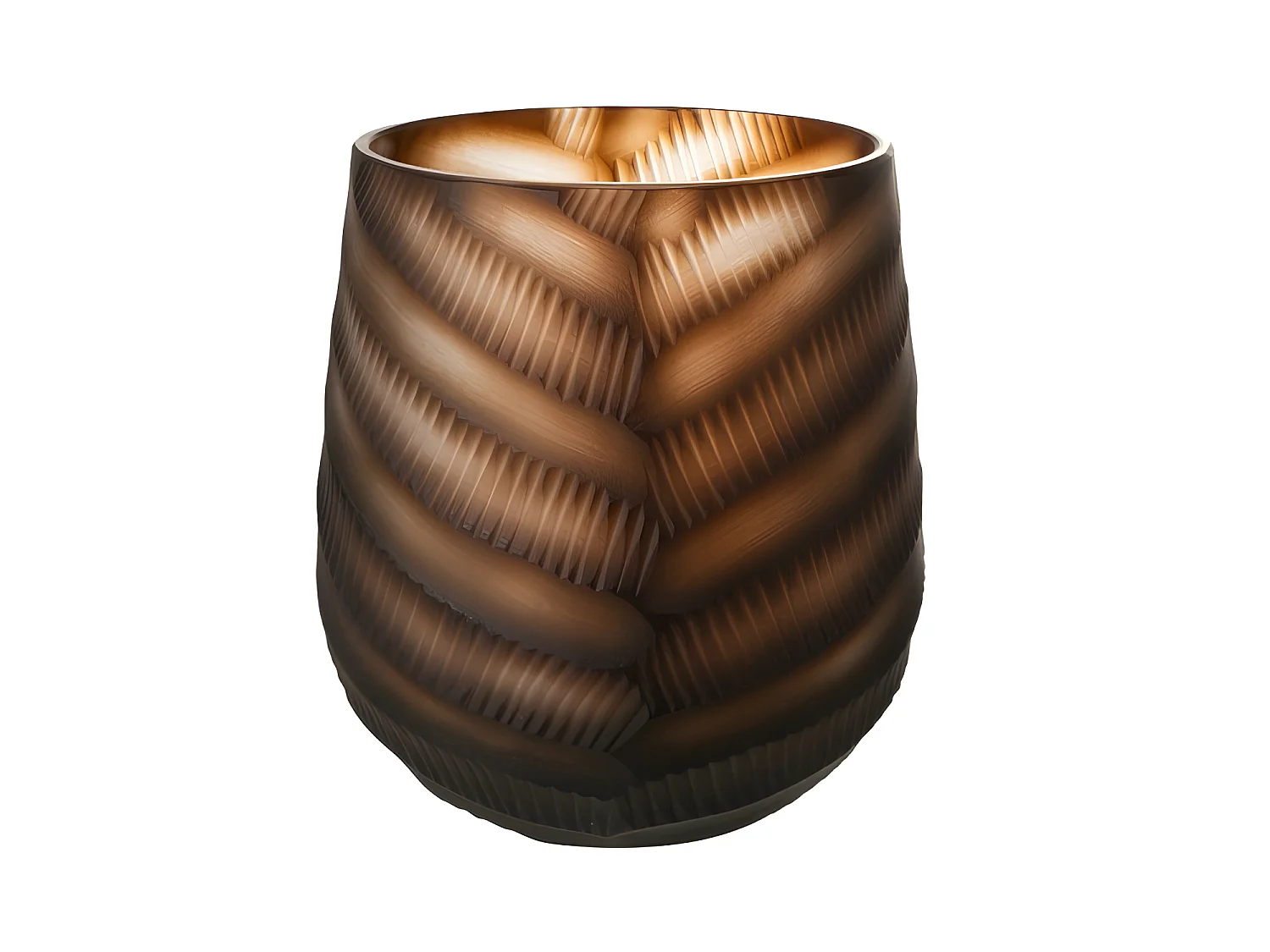 Jarrón esculpido en vidrio marrón de 16x16x17 cm