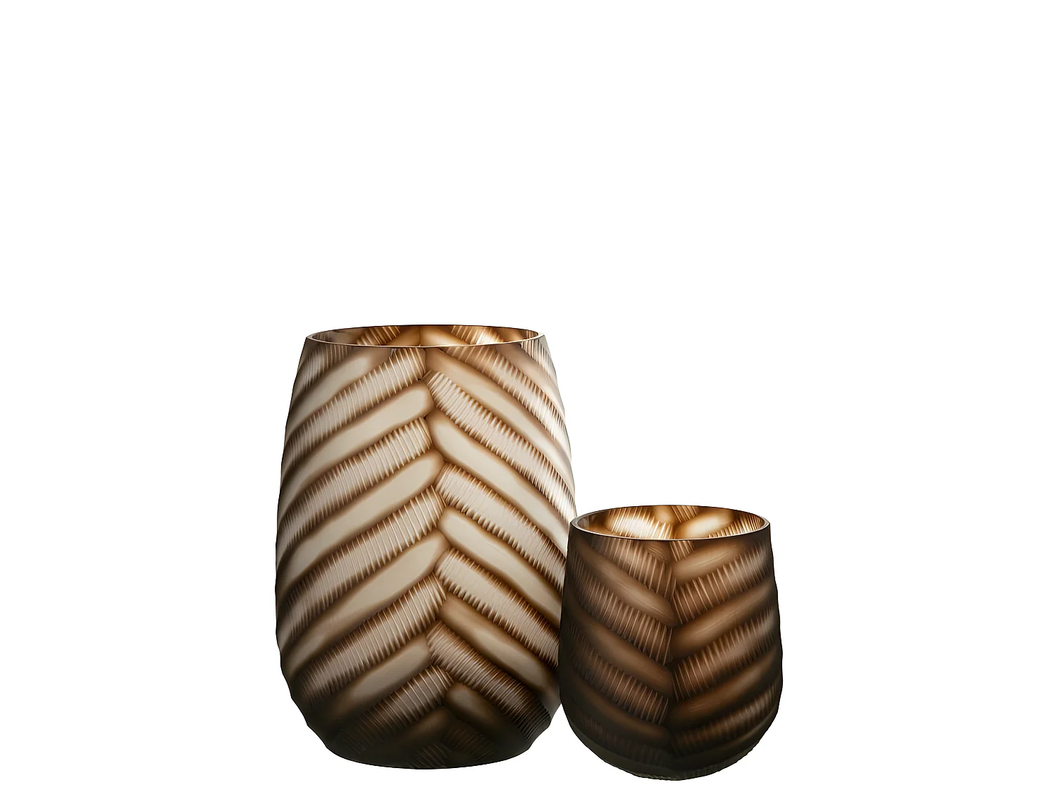 Jarrón esculpido en vidrio marrón de 16x16x17 cm