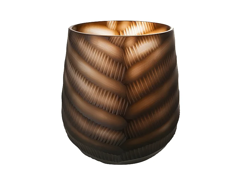 Jarrón esculpido en vidrio marrón de 16x16x17 cm