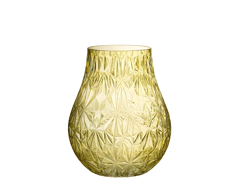 Jarrón de vidrio amarillo tallado de 22x22x28cm
