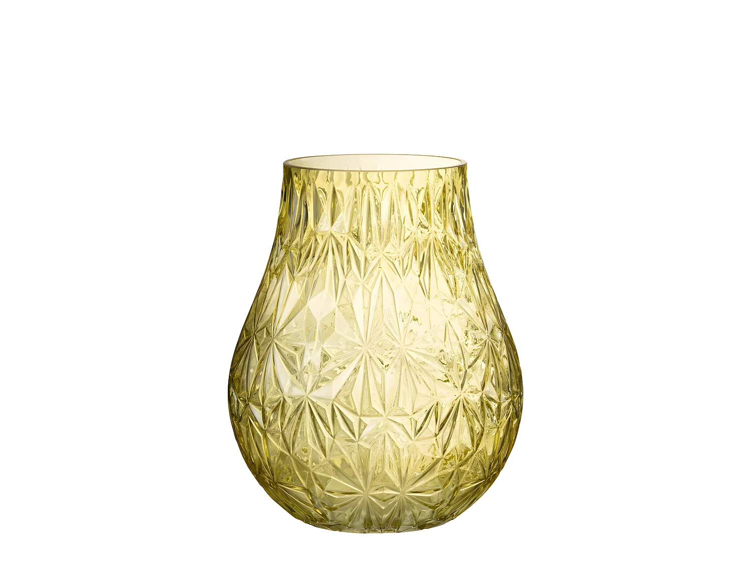 Jarrón de vidrio amarillo tallado de 22x22x28cm