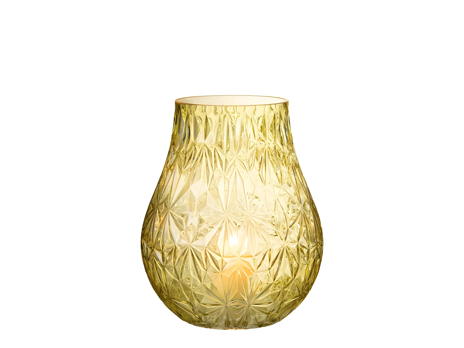 Jarrón de vidrio amarillo tallado de 22x22x28cm