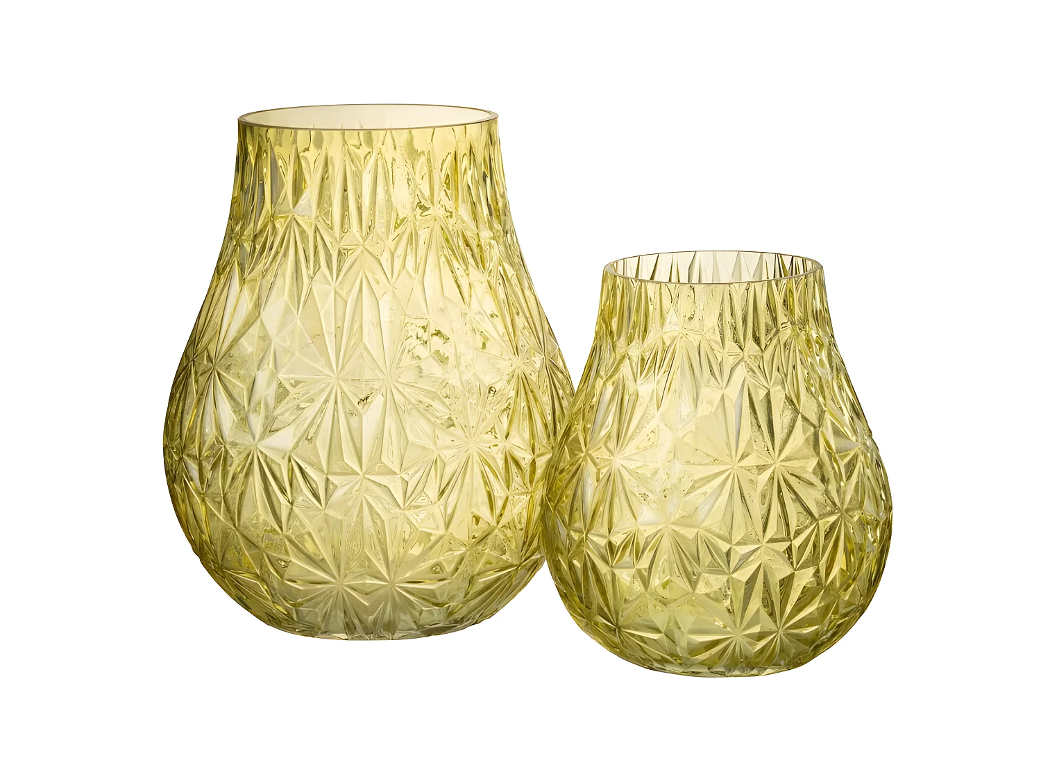 Jarrón de vidrio amarillo tallado de 22x22x28cm