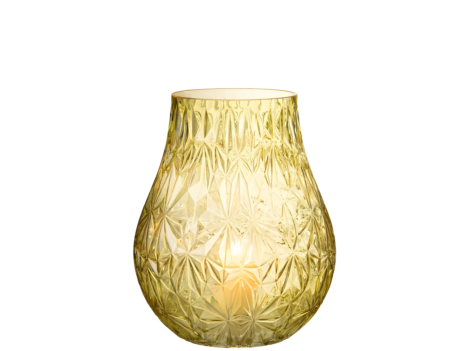 Jarrón de vidrio amarillo tallado de 22x22x28cm