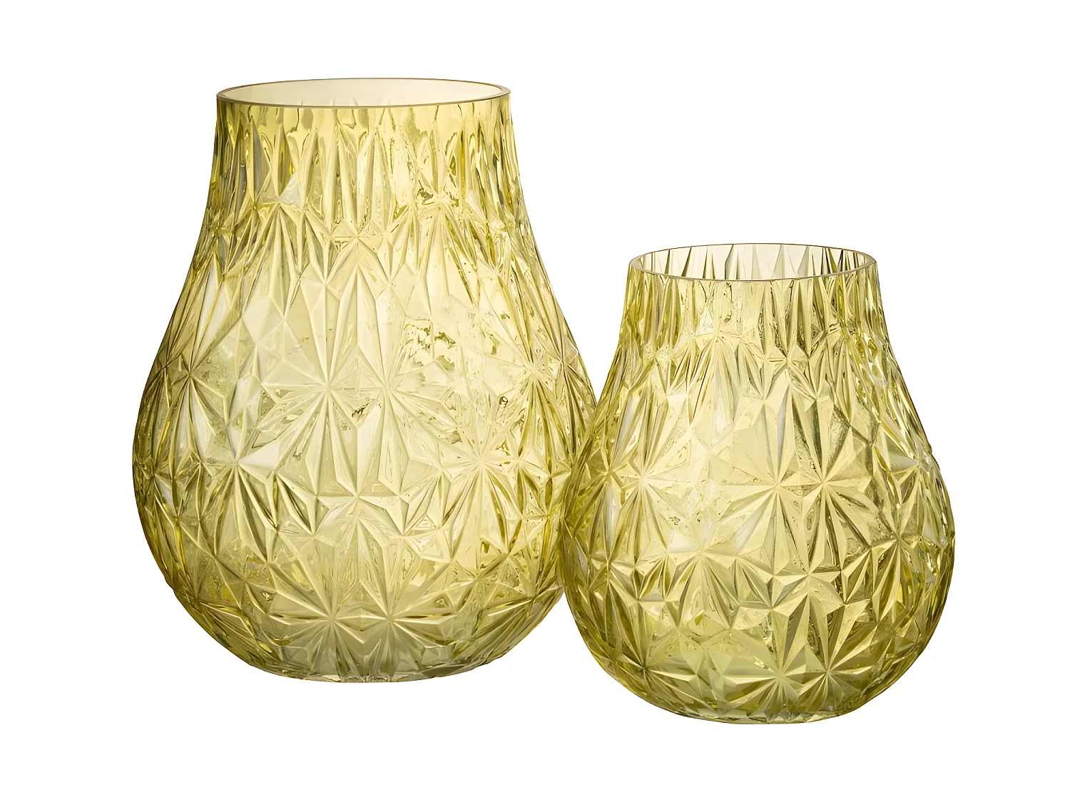 Jarrón de vidrio amarillo tallado de 22x22x28cm