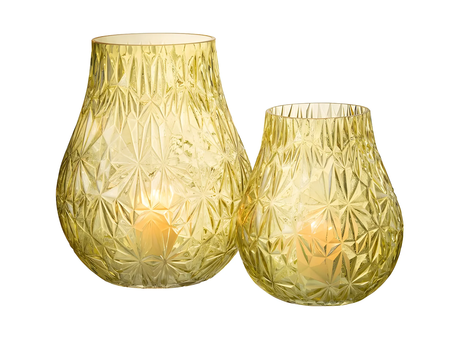 Jarrón de vidrio amarillo tallado de 22x22x28cm