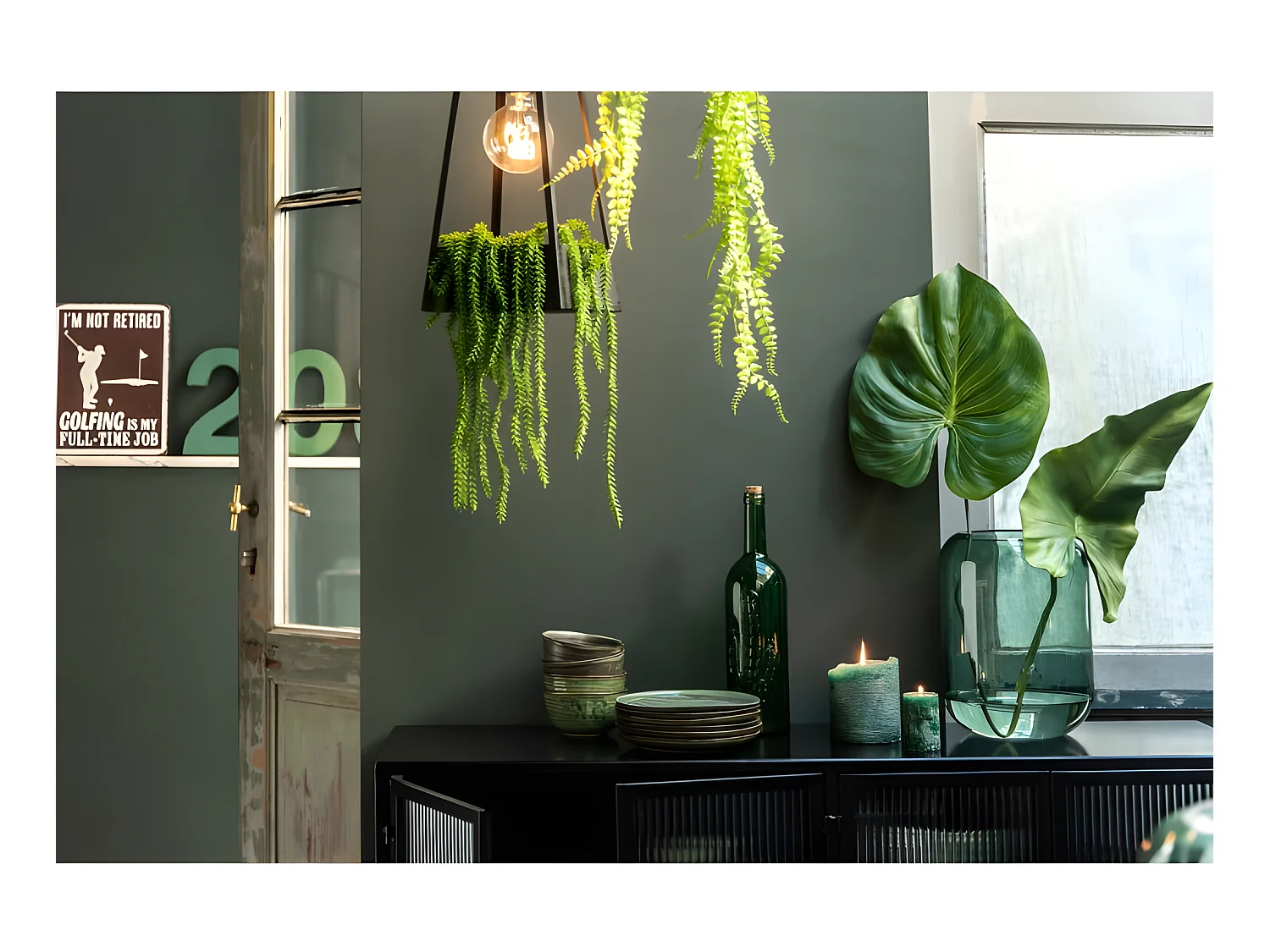 Jarrón cilindro vidrio verde Alt. 29