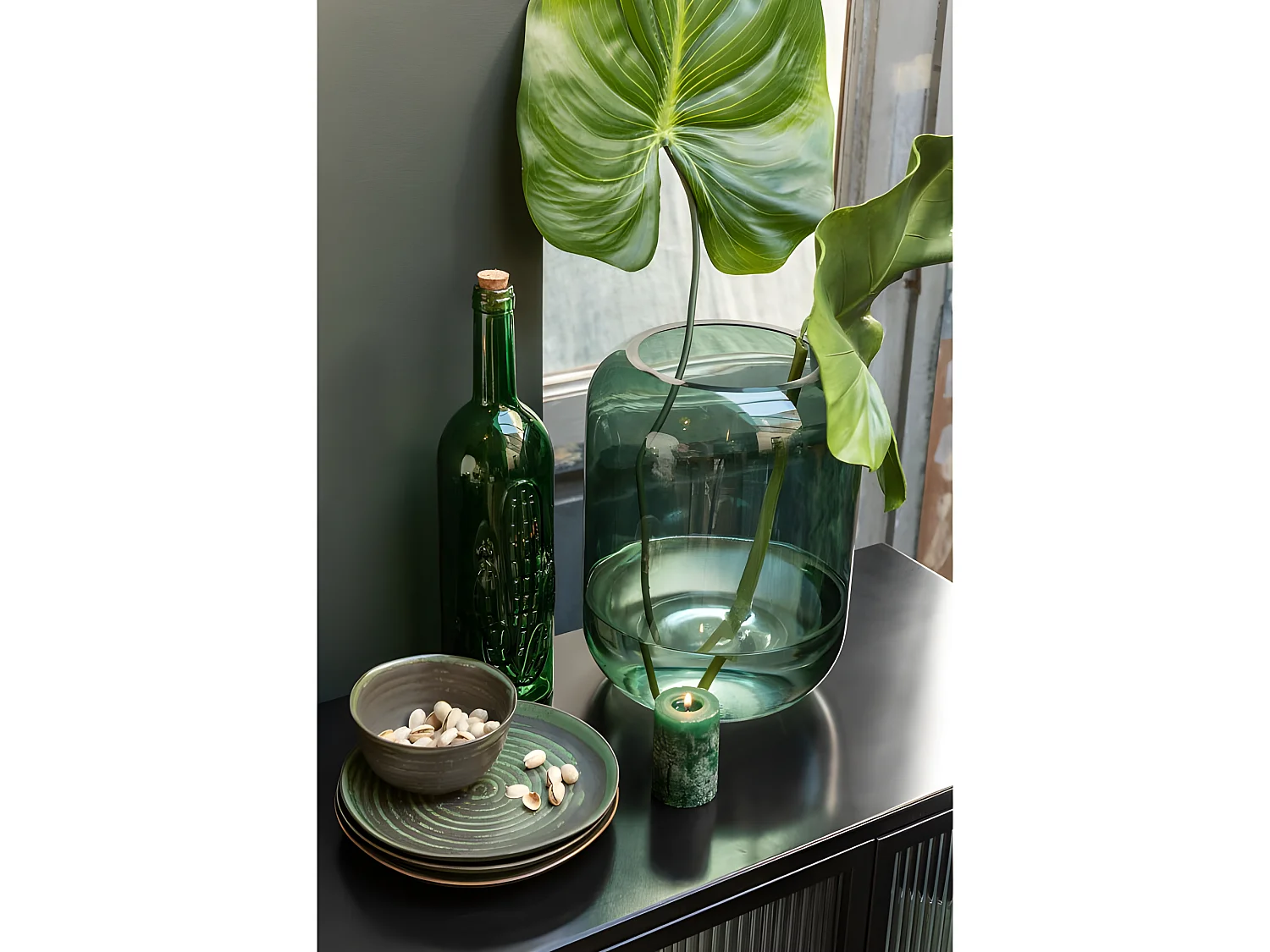 Vaso cilindrico in vetro verde 29x22x22 cm