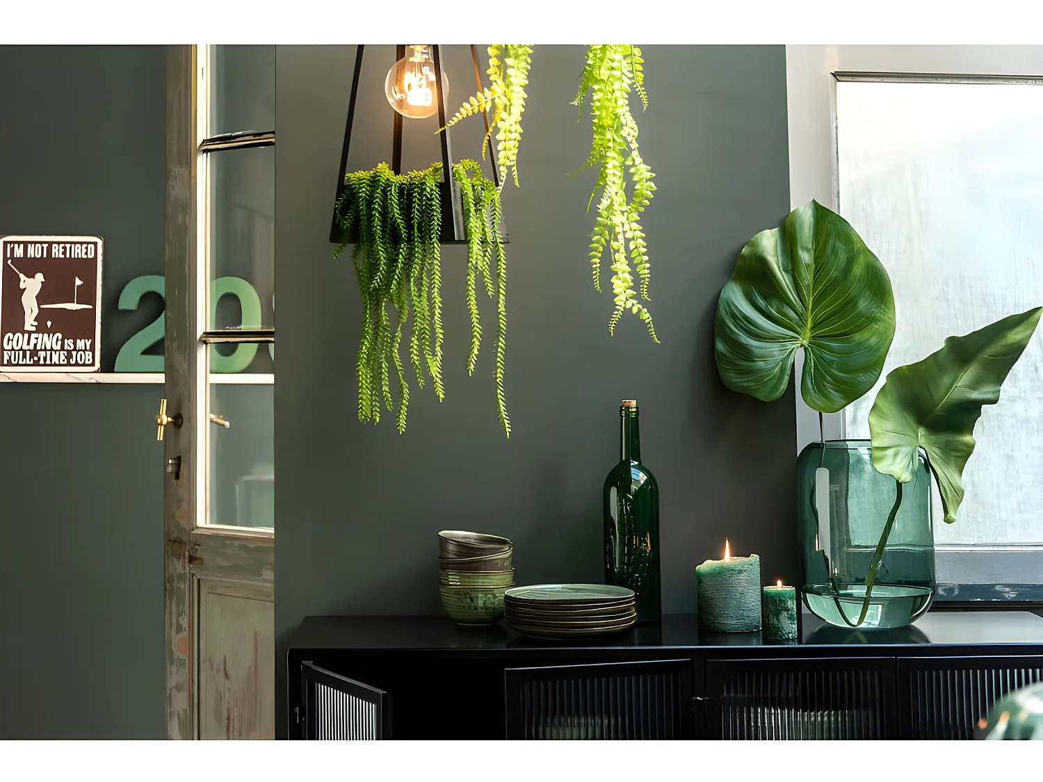 Vaso cilindrico in vetro verde 29x22x22 cm